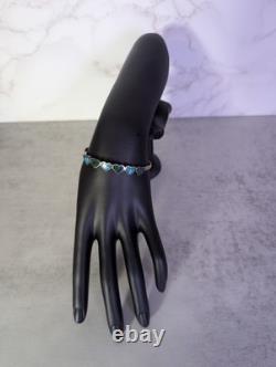 Vintage Sterling Silver Heart Cuff Bracelet Turquoise Malachite Chip Inlay 925