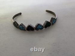 Vintage Sterling Silver Heart Cuff Bracelet Turquoise Malachite Chip Inlay 925