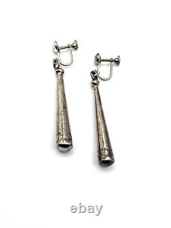 Vintage Sterling Silver Hollow Cone Earrings 3D Screw Backs Native American