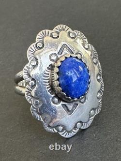Vintage Sterling Silver Lapis Lazuli Ring Native American Signed Size 7.5