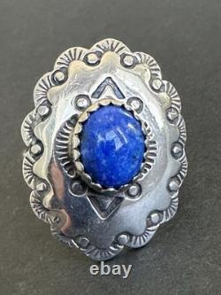 Vintage Sterling Silver Lapis Lazuli Ring Native American Signed Size 7.5
