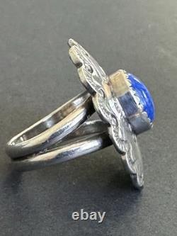 Vintage Sterling Silver Lapis Lazuli Ring Native American Signed Size 7.5