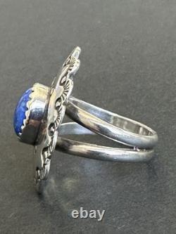 Vintage Sterling Silver Lapis Lazuli Ring Native American Signed Size 7.5