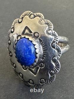 Vintage Sterling Silver Lapis Lazuli Ring Native American Signed Size 7.5