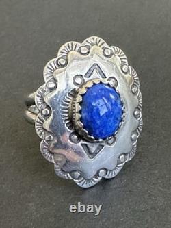 Vintage Sterling Silver Lapis Lazuli Ring Native American Signed Size 7.5