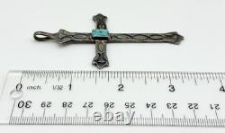 Vintage Sterling Silver Large Turquoise Navajo Cross Pendant 3 1/2
