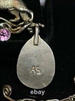 Vintage Sterling Silver Lot Jewelry Amber Ring Bracelet Native American Pendant