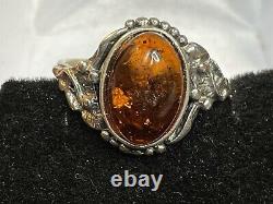 Vintage Sterling Silver Lot Jewelry Amber Ring Bracelet Native American Pendant