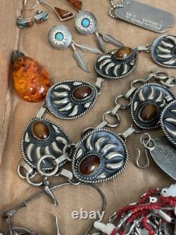 Vintage Sterling Silver, Military, Navajo, Necklaces, Earrings, Jewelry Lot