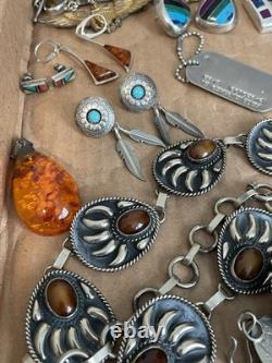 Vintage Sterling Silver, Military, Navajo, Necklaces, Earrings, Jewelry Lot