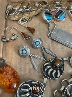 Vintage Sterling Silver, Military, Navajo, Necklaces, Earrings, Jewelry Lot