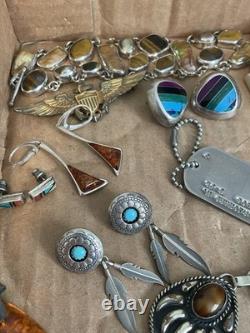 Vintage Sterling Silver, Military, Navajo, Necklaces, Earrings, Jewelry Lot