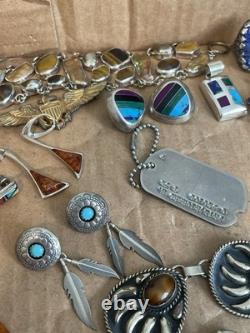 Vintage Sterling Silver, Military, Navajo, Necklaces, Earrings, Jewelry Lot