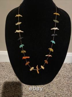 Vintage Sterling Silver Multi Stone Animal Artisan Heishi Zuni Fetish Necklace