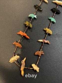 Vintage Sterling Silver Multi Stone Animal Artisan Heishi Zuni Fetish Necklace