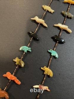 Vintage Sterling Silver Multi Stone Animal Artisan Heishi Zuni Fetish Necklace
