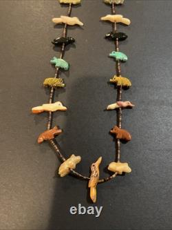 Vintage Sterling Silver Multi Stone Animal Artisan Heishi Zuni Fetish Necklace