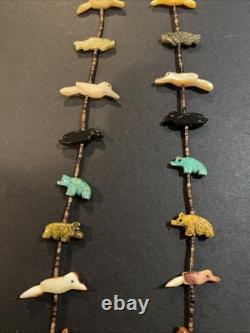 Vintage Sterling Silver Multi Stone Animal Artisan Heishi Zuni Fetish Necklace