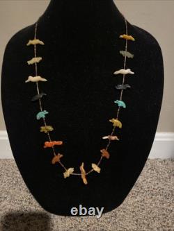 Vintage Sterling Silver Multi Stone Animal Artisan Heishi Zuni Fetish Necklace