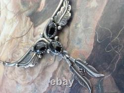 Vintage Sterling Silver NAVAJO Native American Onyx 3 Stone Necklace 18