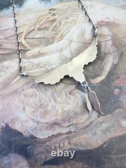 Vintage Sterling Silver NAVAJO Native American Onyx 3 Stone Necklace 18