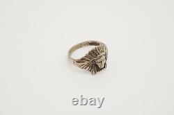 Vintage Sterling Silver Native American Chief In Headdress Ring, Size 5.5