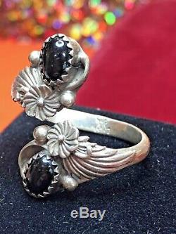 Vintage Sterling Silver Native American Ring Black Onyx Signed Southwestern