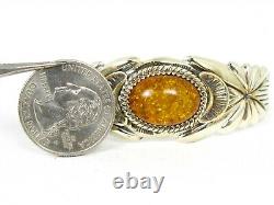 Vintage Sterling Silver Natural Amber Wilson Begay Navajo Cuff Bracelet 44g B13