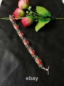 Vintage Sterling Silver Natural Red Coral Cuff Bangle Bracelet Vintage jewelry