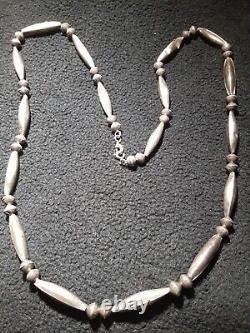 Vintage Sterling Silver Navajo Bench Necklace Beaded Jewelry