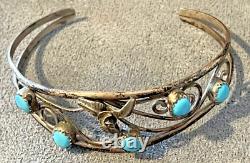 Vintage Sterling Silver Navajo C Signed Turquoise withRose cuff bracelet-2388.23