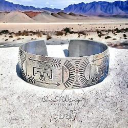 Vintage Sterling Silver Navajo Cuff Bracelet Native American Thunderbird