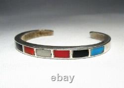 Vintage Sterling Silver Navajo Multi Stone Inlay Cuff Bracelet C2651