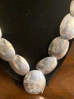 Vintage Sterling Silver Navajo Pillow Bead Necklace & Earring Set