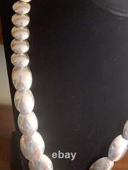 Vintage Sterling Silver Navajo Pillow Bead Necklace & Earring Set