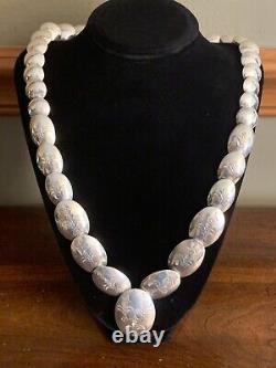 Vintage Sterling Silver Navajo Pillow Bead Necklace & Earring Set