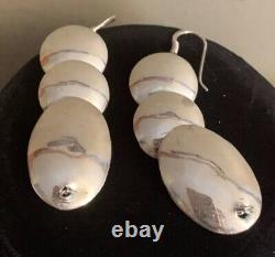 Vintage Sterling Silver Navajo Pillow Bead Necklace & Earring Set