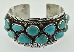 Vintage Sterling Silver Navajo Scott Skeets Signed Turquoise Cuff Bracelet