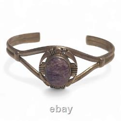 Vintage Sterling Silver Purple Charoite Cuff Bracelet, Native American Signed JP