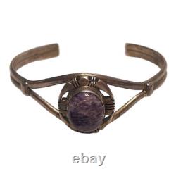 Vintage Sterling Silver Purple Charoite Cuff Bracelet, Native American Signed JP