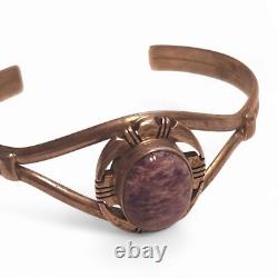 Vintage Sterling Silver Purple Charoite Cuff Bracelet, Native American Signed JP