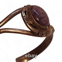 Vintage Sterling Silver Purple Charoite Cuff Bracelet, Native American Signed JP