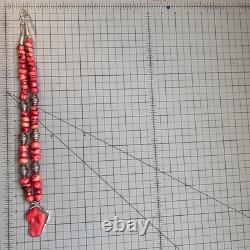 Vintage Sterling Silver & Red Coral Bead Necklace Native American Style Jewelry