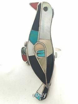 Vintage Sterling Silver Ring Bird Coral Turquoise MOP Size 8 Southwest Tribal