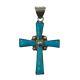 Vintage Sterling Silver Turquoise Cross 2-3/4 inches Tall x 1-1/2 inches Wide
