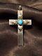 Vintage Sterling Silver Turquoise Cross Pendant Signed Kay Yazzie Navajo Large