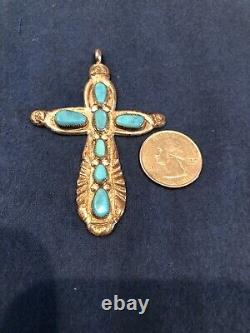 Vintage Sterling Silver Turquoise Cross Zuni Signed by Phillip Iule