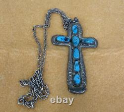 Vintage Sterling Silver Turquoise Cross Zuni Signed by Phillip Iule 50 Grams