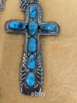 Vintage Sterling Silver Turquoise Cross Zuni Signed by Phillip Iule 50 Grams