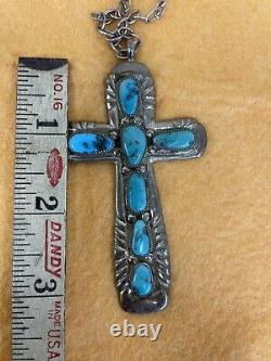 Vintage Sterling Silver Turquoise Cross Zuni Signed by Phillip Iule 50 Grams